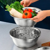 3 In 1 Multifunctional Stainless Steel Basin With Vegetable Cutter Drain Basket
