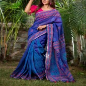 Masslice Cotton with hand block & embroidery saree  (Code : 480)