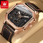 OLEVS skeleton design fashion custom Men’s wristwatch- Black & Rose Gold