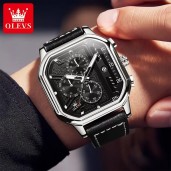 OLEVS Luxury Square Leather Quartz Watch For Men Watch For Men 
