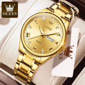 Olevs premium quality waterproof Men and women Quartz Watch Golden