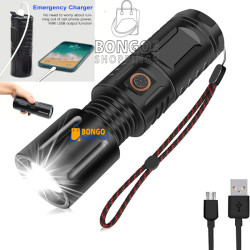  Rechargeable Emergency LED Torch Light, Lithium Battery Ipx6 Waterproof Strong LED Flashlight