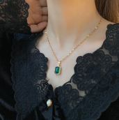  18k Gold Plated Green Pendant Necklace
