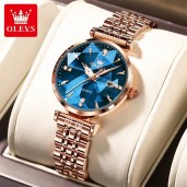 Women's OLEVS 6642 Quartz Rose Gold Luxury Watch Blue